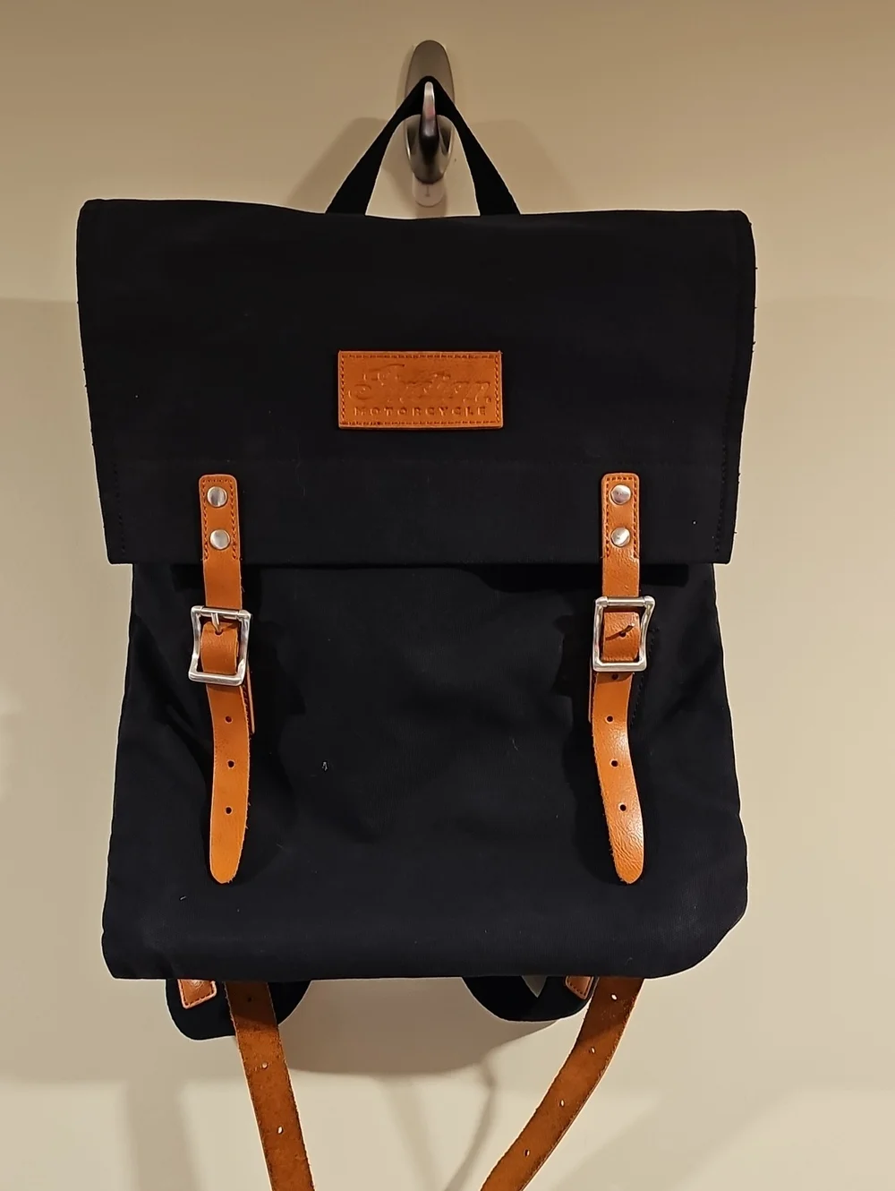 Black Canvas Backpack with Tan Leather Trim - Casual Everyday Pack